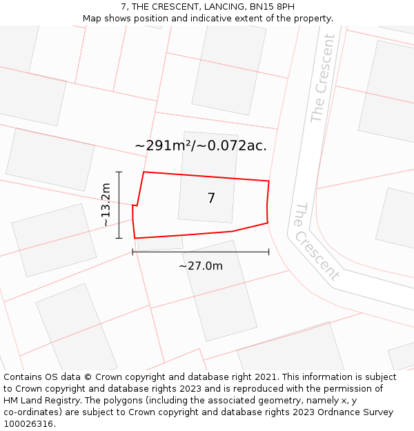 7, THE CRESCENT, LANCING, BN15 8PH: Plot and title map