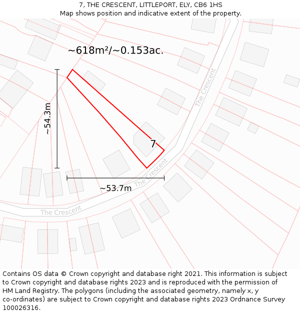 7, THE CRESCENT, LITTLEPORT, ELY, CB6 1HS: Plot and title map