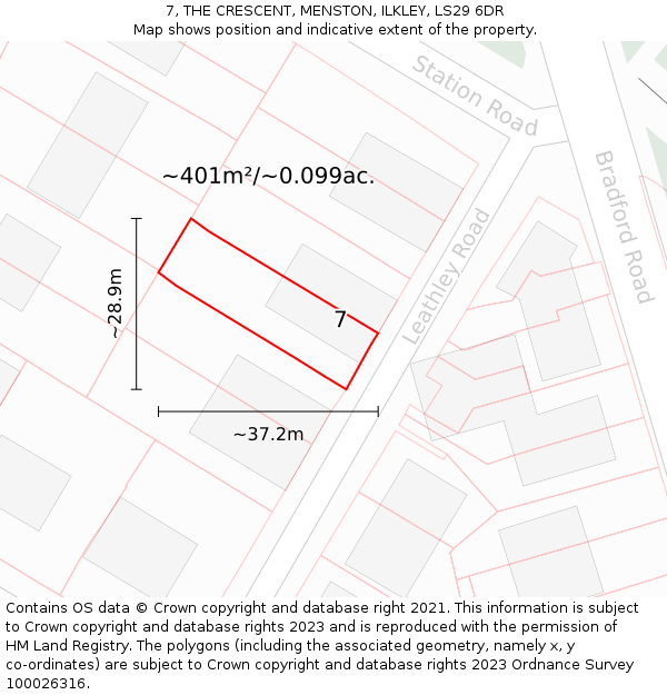 7, THE CRESCENT, MENSTON, ILKLEY, LS29 6DR: Plot and title map