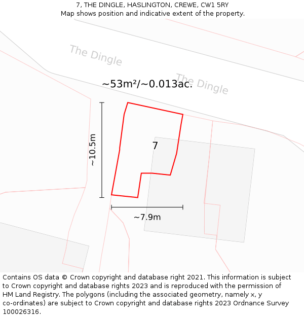 7, THE DINGLE, HASLINGTON, CREWE, CW1 5RY: Plot and title map