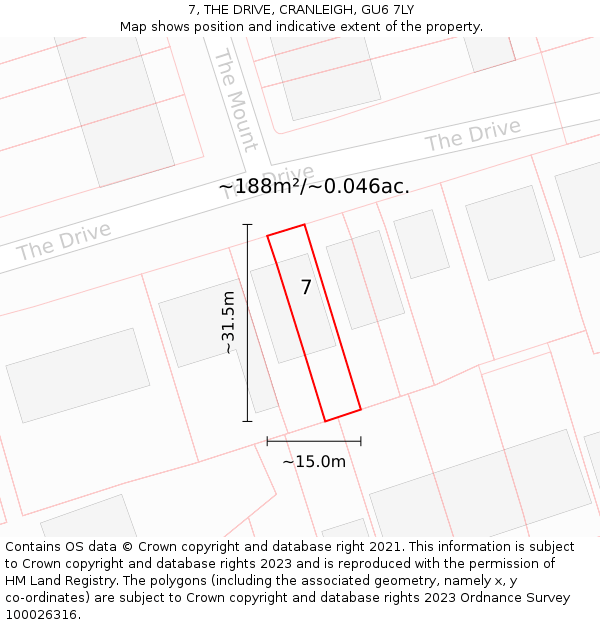 7, THE DRIVE, CRANLEIGH, GU6 7LY: Plot and title map