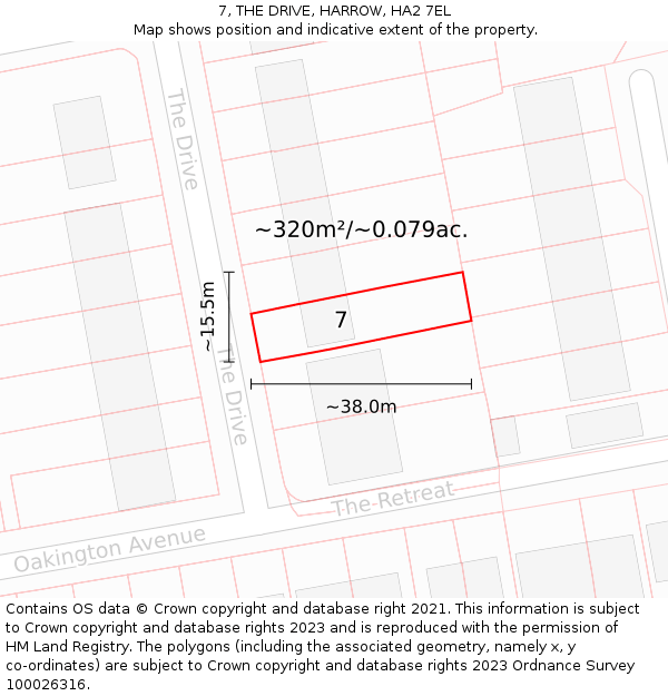 7, THE DRIVE, HARROW, HA2 7EL: Plot and title map