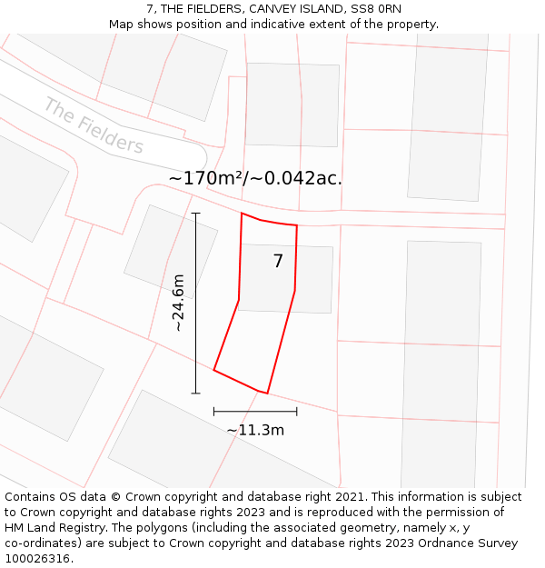 7, THE FIELDERS, CANVEY ISLAND, SS8 0RN: Plot and title map