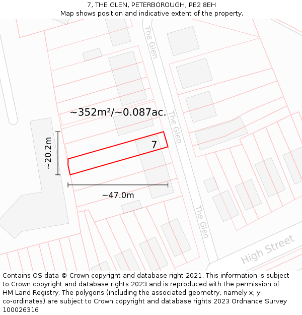 7, THE GLEN, PETERBOROUGH, PE2 8EH: Plot and title map