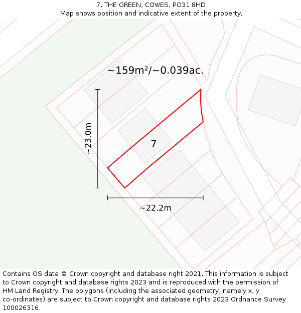 7, THE GREEN, COWES, PO31 8HD: Plot and title map