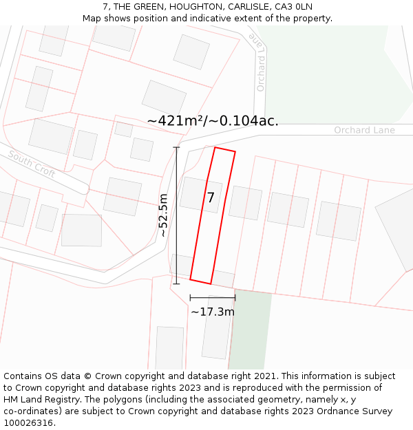 7, THE GREEN, HOUGHTON, CARLISLE, CA3 0LN: Plot and title map