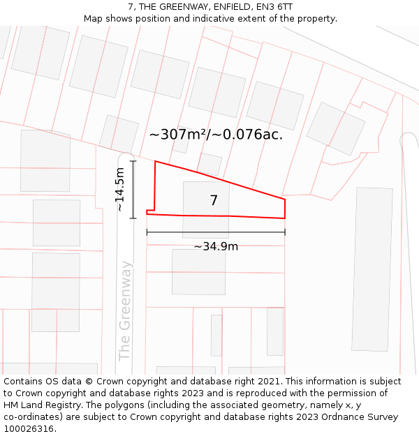 7, THE GREENWAY, ENFIELD, EN3 6TT: Plot and title map