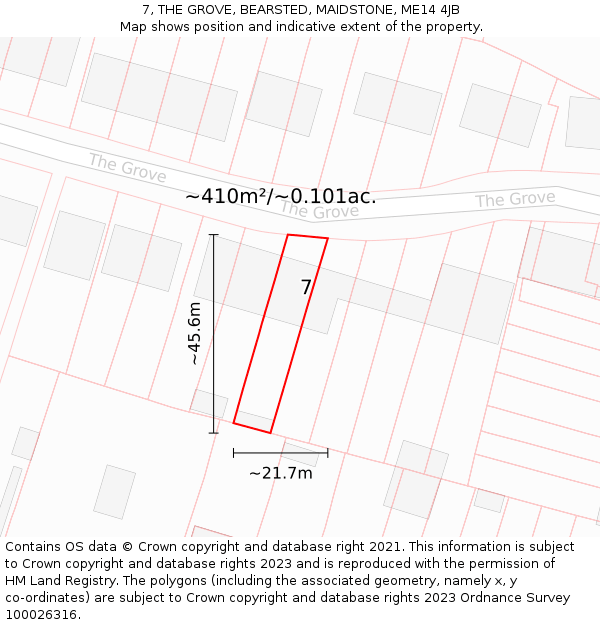 7, THE GROVE, BEARSTED, MAIDSTONE, ME14 4JB: Plot and title map