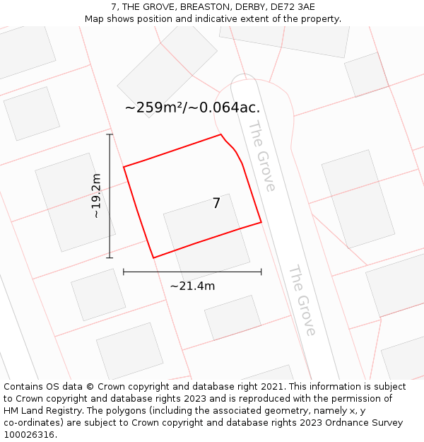 7, THE GROVE, BREASTON, DERBY, DE72 3AE: Plot and title map