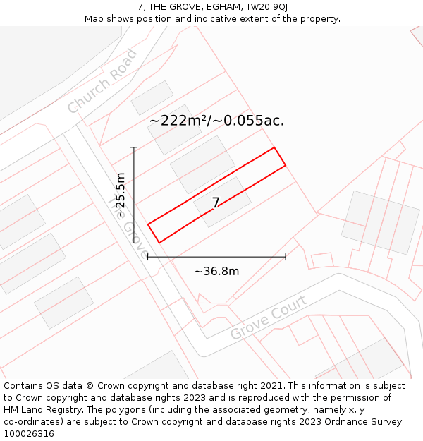 7, THE GROVE, EGHAM, TW20 9QJ: Plot and title map