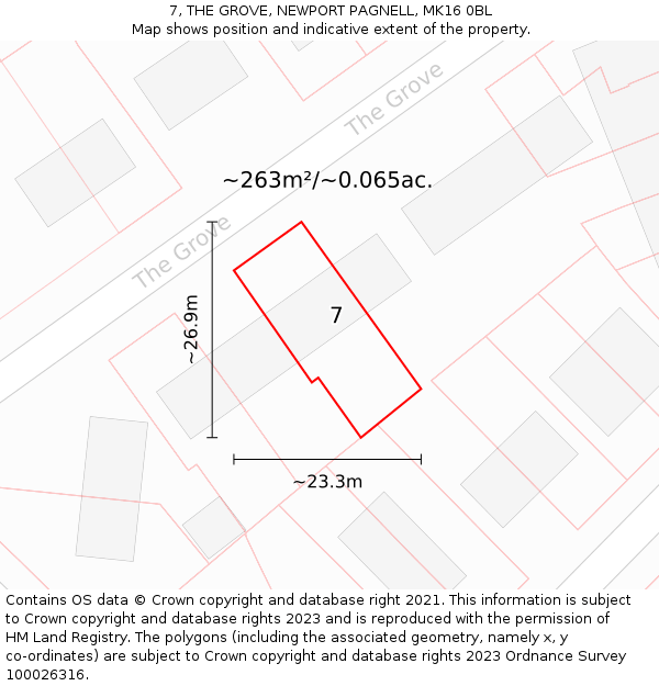 7, THE GROVE, NEWPORT PAGNELL, MK16 0BL: Plot and title map