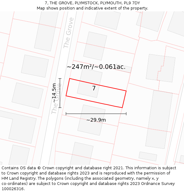 7, THE GROVE, PLYMSTOCK, PLYMOUTH, PL9 7DY: Plot and title map