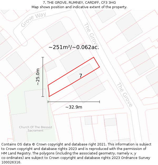 7, THE GROVE, RUMNEY, CARDIFF, CF3 3HG: Plot and title map