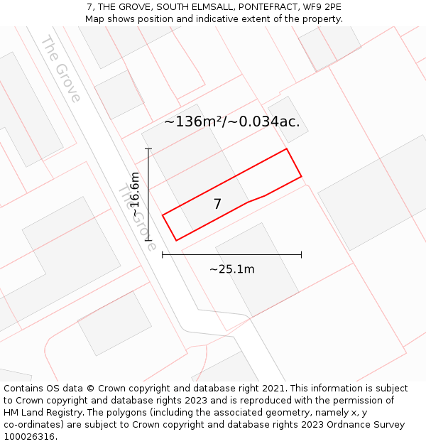 7, THE GROVE, SOUTH ELMSALL, PONTEFRACT, WF9 2PE: Plot and title map