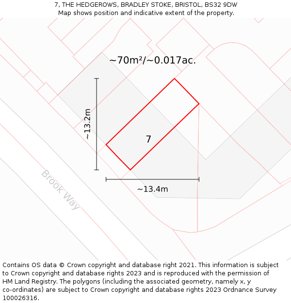 7, THE HEDGEROWS, BRADLEY STOKE, BRISTOL, BS32 9DW: Plot and title map