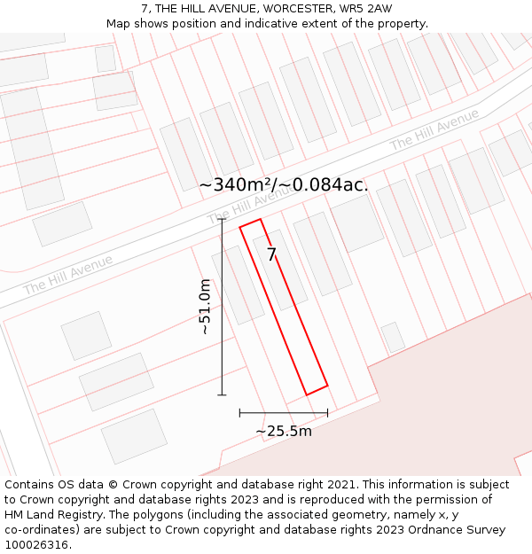 7, THE HILL AVENUE, WORCESTER, WR5 2AW: Plot and title map