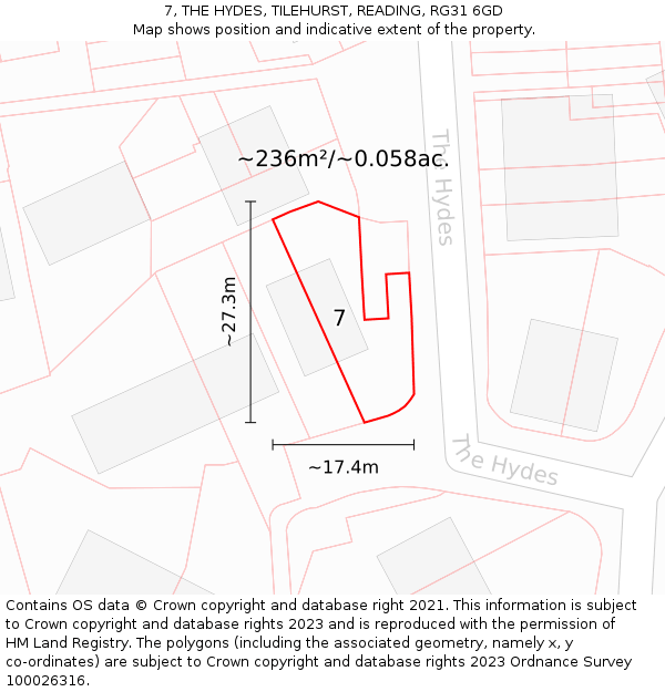 7, THE HYDES, TILEHURST, READING, RG31 6GD: Plot and title map