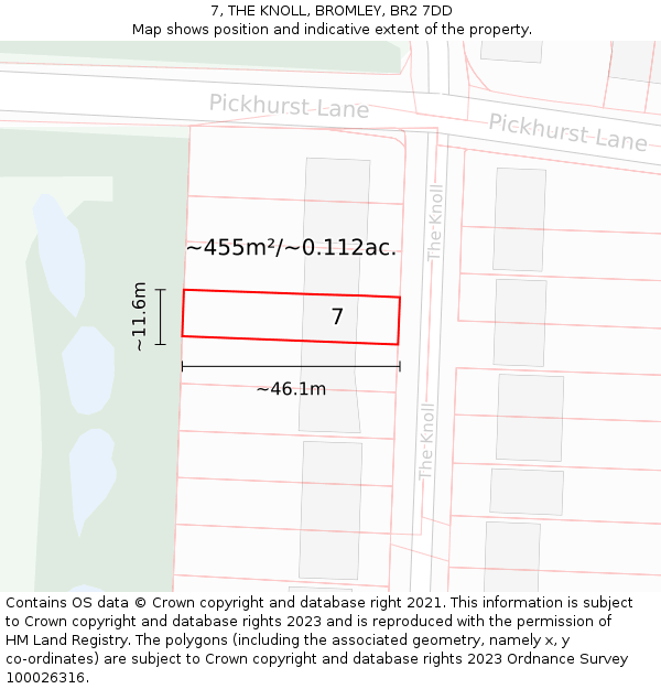 7, THE KNOLL, BROMLEY, BR2 7DD: Plot and title map