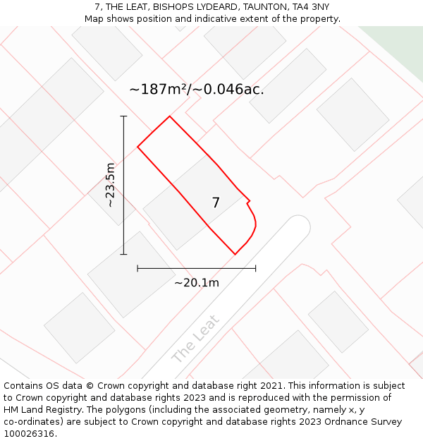7, THE LEAT, BISHOPS LYDEARD, TAUNTON, TA4 3NY: Plot and title map