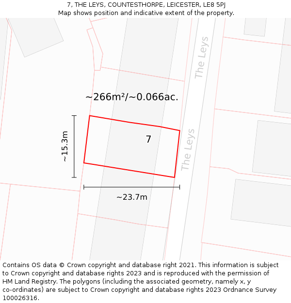7, THE LEYS, COUNTESTHORPE, LEICESTER, LE8 5PJ: Plot and title map