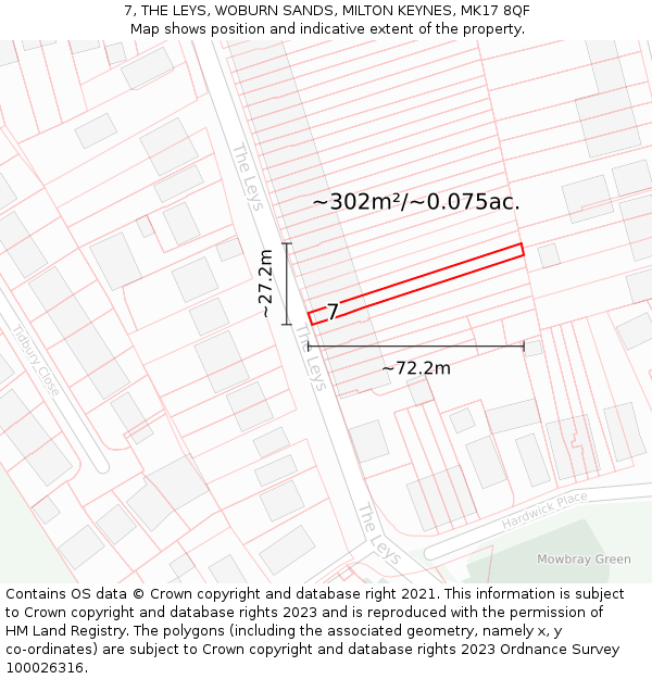 7, THE LEYS, WOBURN SANDS, MILTON KEYNES, MK17 8QF: Plot and title map