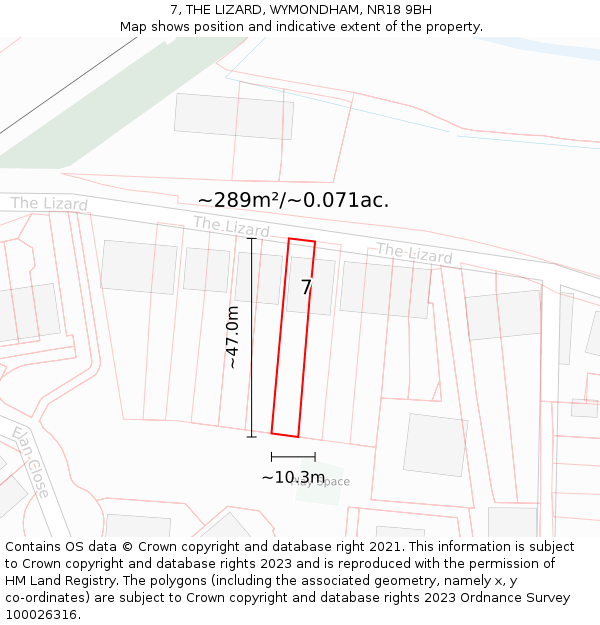 7, THE LIZARD, WYMONDHAM, NR18 9BH: Plot and title map