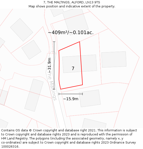 7, THE MALTINGS, ALFORD, LN13 9TS: Plot and title map