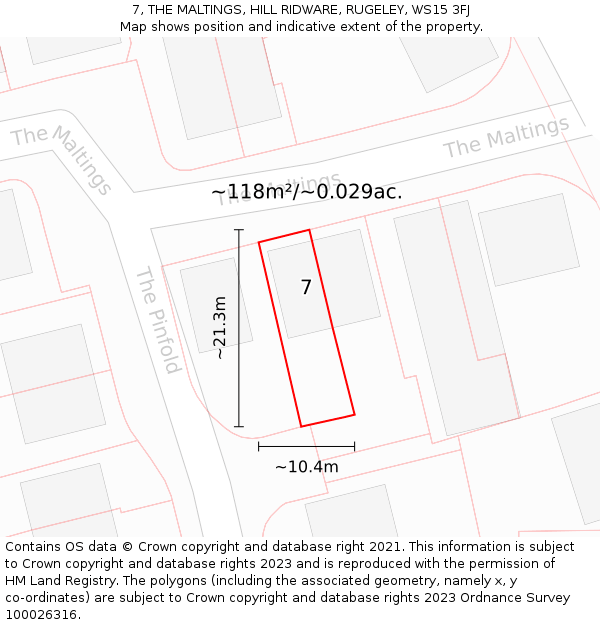 7, THE MALTINGS, HILL RIDWARE, RUGELEY, WS15 3FJ: Plot and title map