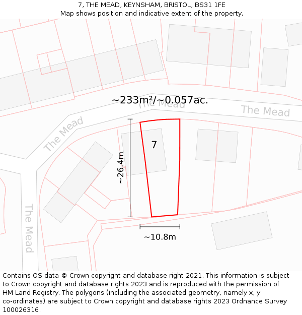 7, THE MEAD, KEYNSHAM, BRISTOL, BS31 1FE: Plot and title map