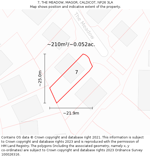7, THE MEADOW, MAGOR, CALDICOT, NP26 3LA: Plot and title map