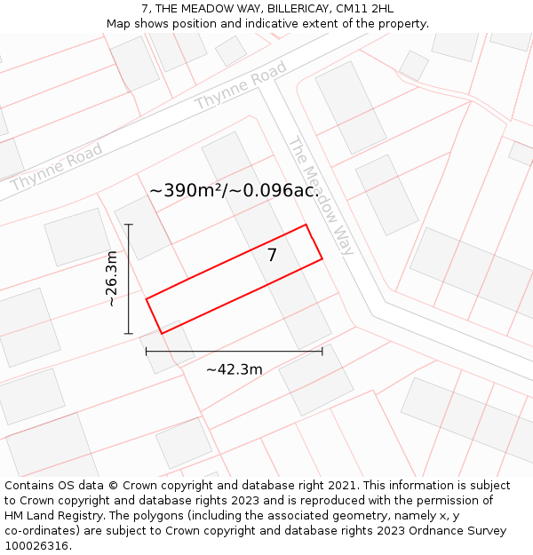 7, THE MEADOW WAY, BILLERICAY, CM11 2HL: Plot and title map