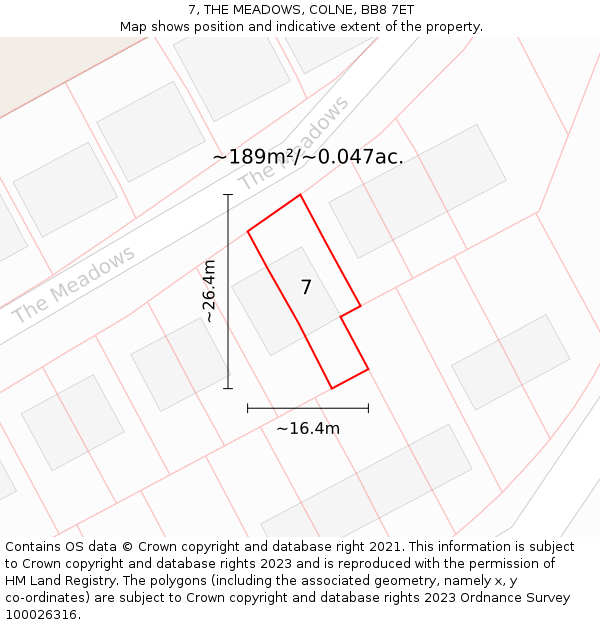 7, THE MEADOWS, COLNE, BB8 7ET: Plot and title map