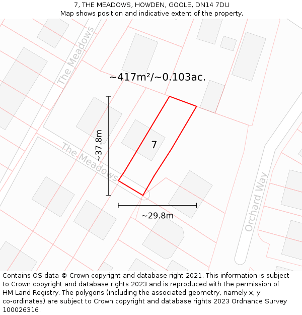 7, THE MEADOWS, HOWDEN, GOOLE, DN14 7DU: Plot and title map