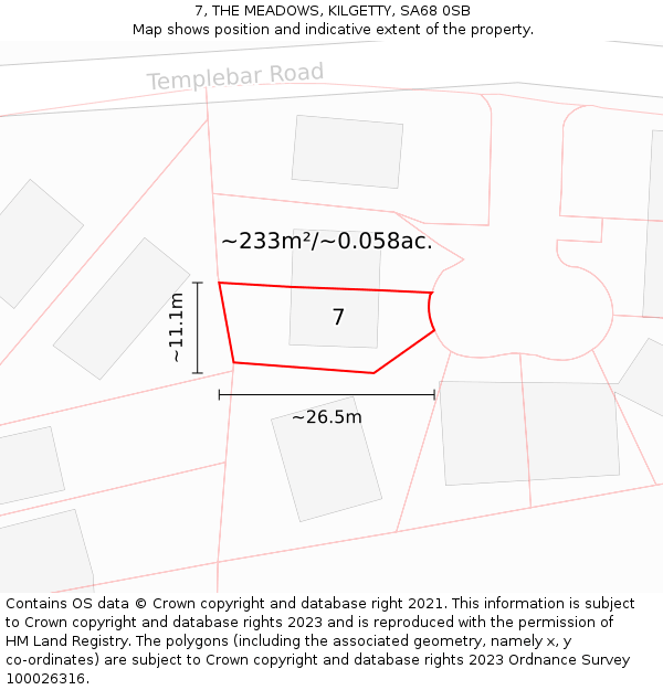 7, THE MEADOWS, KILGETTY, SA68 0SB: Plot and title map