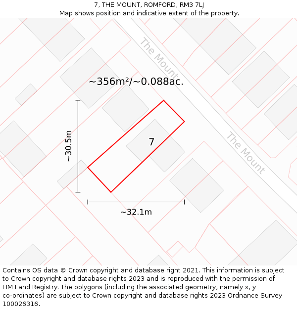 7, THE MOUNT, ROMFORD, RM3 7LJ: Plot and title map