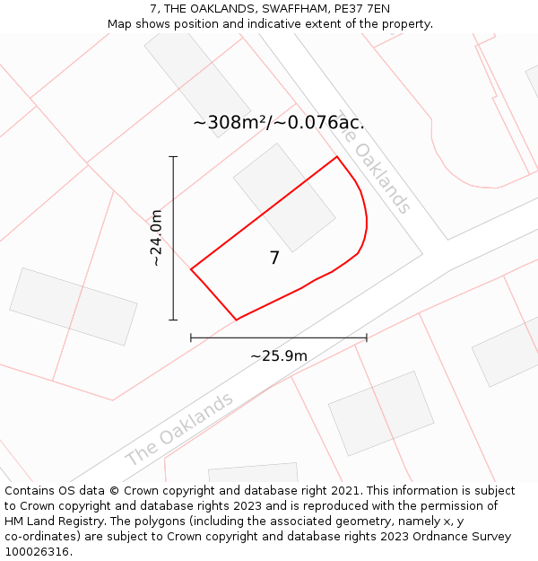 7, THE OAKLANDS, SWAFFHAM, PE37 7EN: Plot and title map
