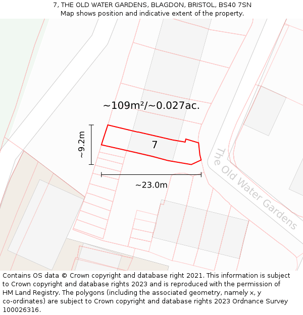 7, THE OLD WATER GARDENS, BLAGDON, BRISTOL, BS40 7SN: Plot and title map