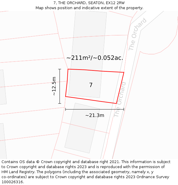 7, THE ORCHARD, SEATON, EX12 2RW: Plot and title map