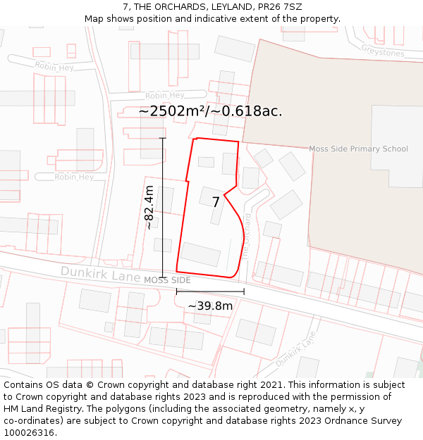 7, THE ORCHARDS, LEYLAND, PR26 7SZ: Plot and title map