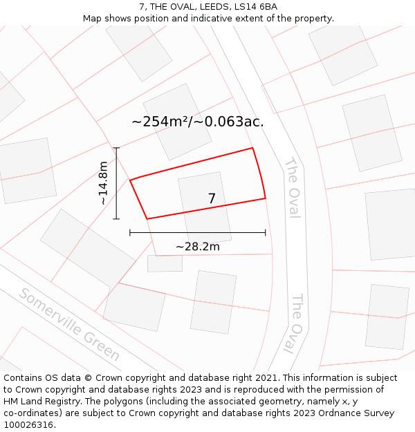 7, THE OVAL, LEEDS, LS14 6BA: Plot and title map