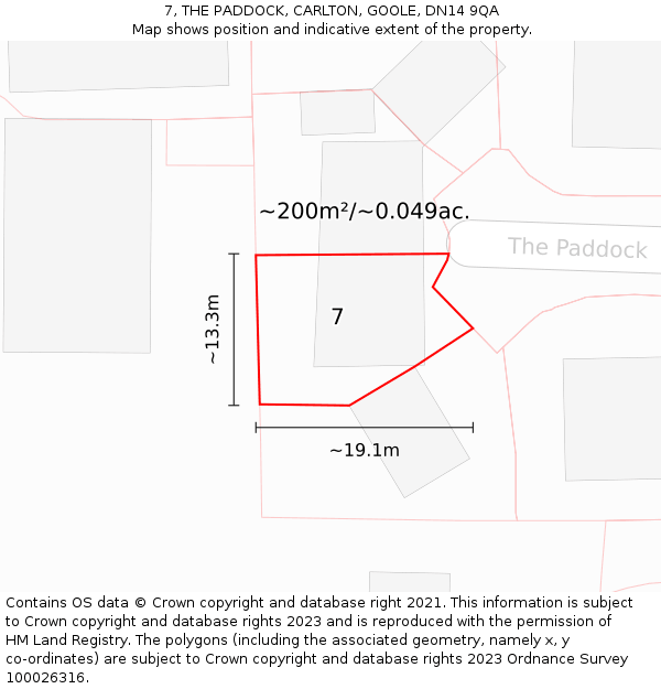 7, THE PADDOCK, CARLTON, GOOLE, DN14 9QA: Plot and title map