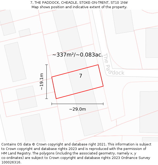 7, THE PADDOCK, CHEADLE, STOKE-ON-TRENT, ST10 1NW: Plot and title map
