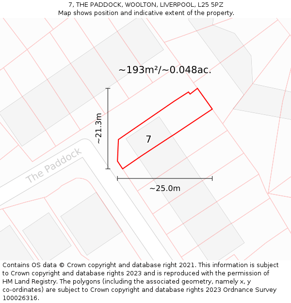 7, THE PADDOCK, WOOLTON, LIVERPOOL, L25 5PZ: Plot and title map