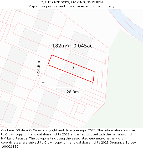 7, THE PADDOCKS, LANCING, BN15 8DN: Plot and title map