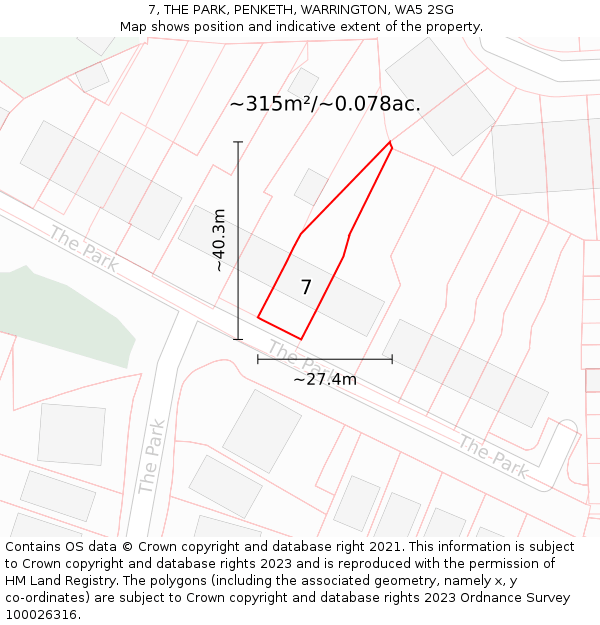 7, THE PARK, PENKETH, WARRINGTON, WA5 2SG: Plot and title map