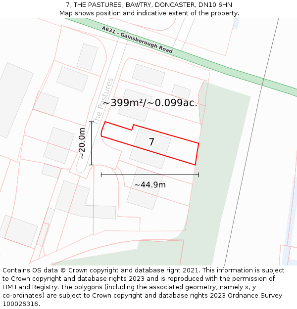 7, THE PASTURES, BAWTRY, DONCASTER, DN10 6HN: Plot and title map
