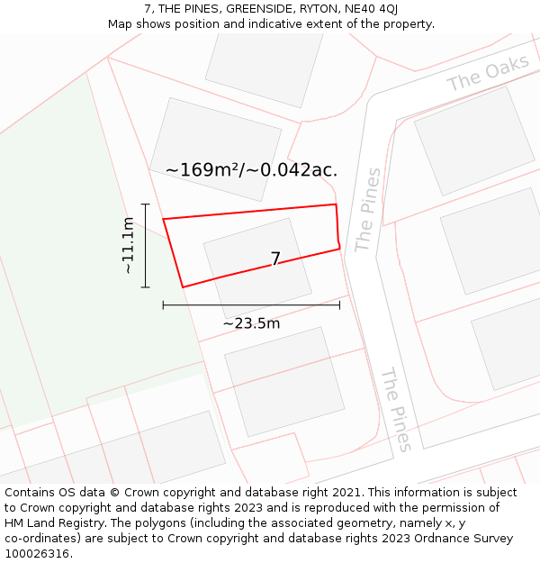 7, THE PINES, GREENSIDE, RYTON, NE40 4QJ: Plot and title map