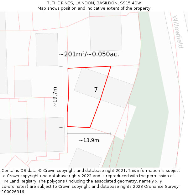 7, THE PINES, LAINDON, BASILDON, SS15 4DW: Plot and title map