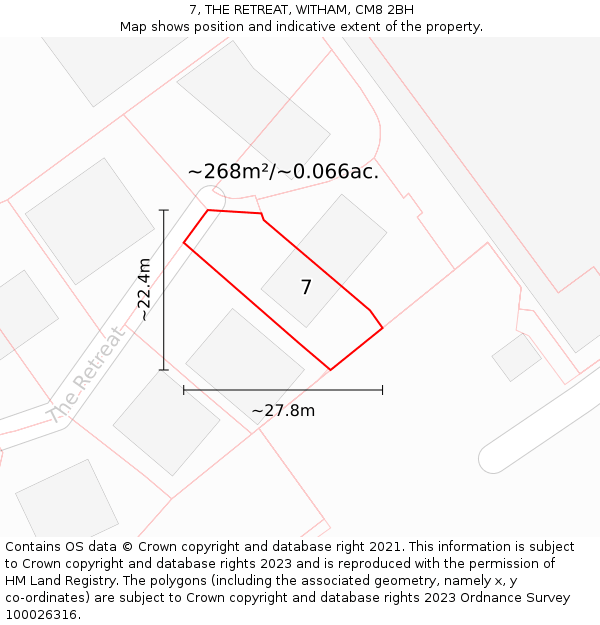 7, THE RETREAT, WITHAM, CM8 2BH: Plot and title map