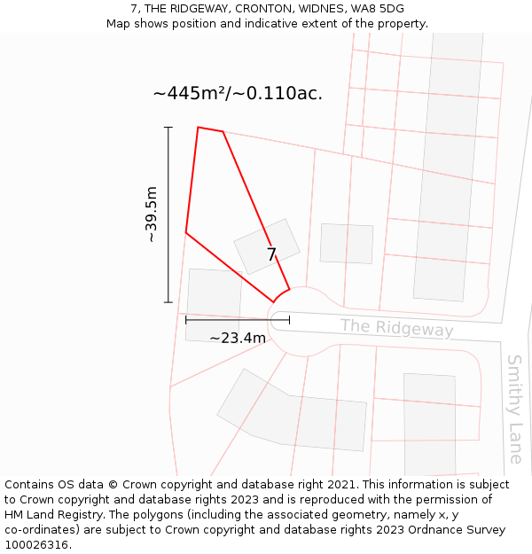 7, THE RIDGEWAY, CRONTON, WIDNES, WA8 5DG: Plot and title map